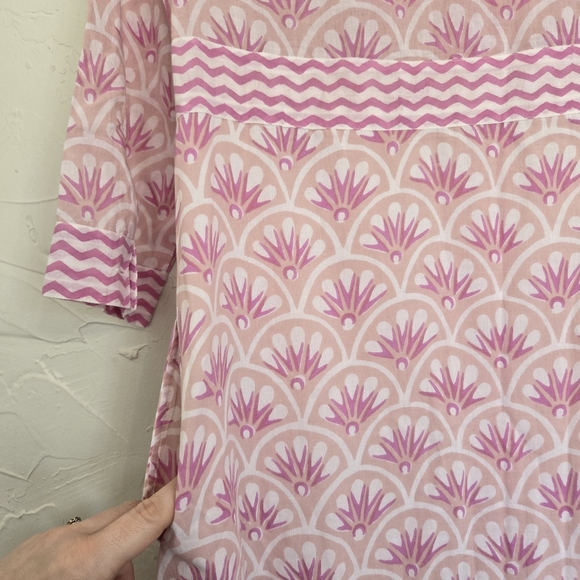 Oliphant Button Up Pink White Tan Fan Shirt Dress Maxi, S - Picture 7 of 11